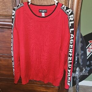 Karl Lagerfeld Red Sweater with Black and White Accents